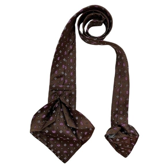 KITON 7fold 100% Silk Necktie LUXURY Brown Geometric Paisley Floral W:3.6" EUC - Picture 4 of 5